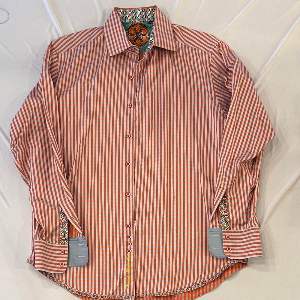 Robert Graham orange and gray Striped Shirt